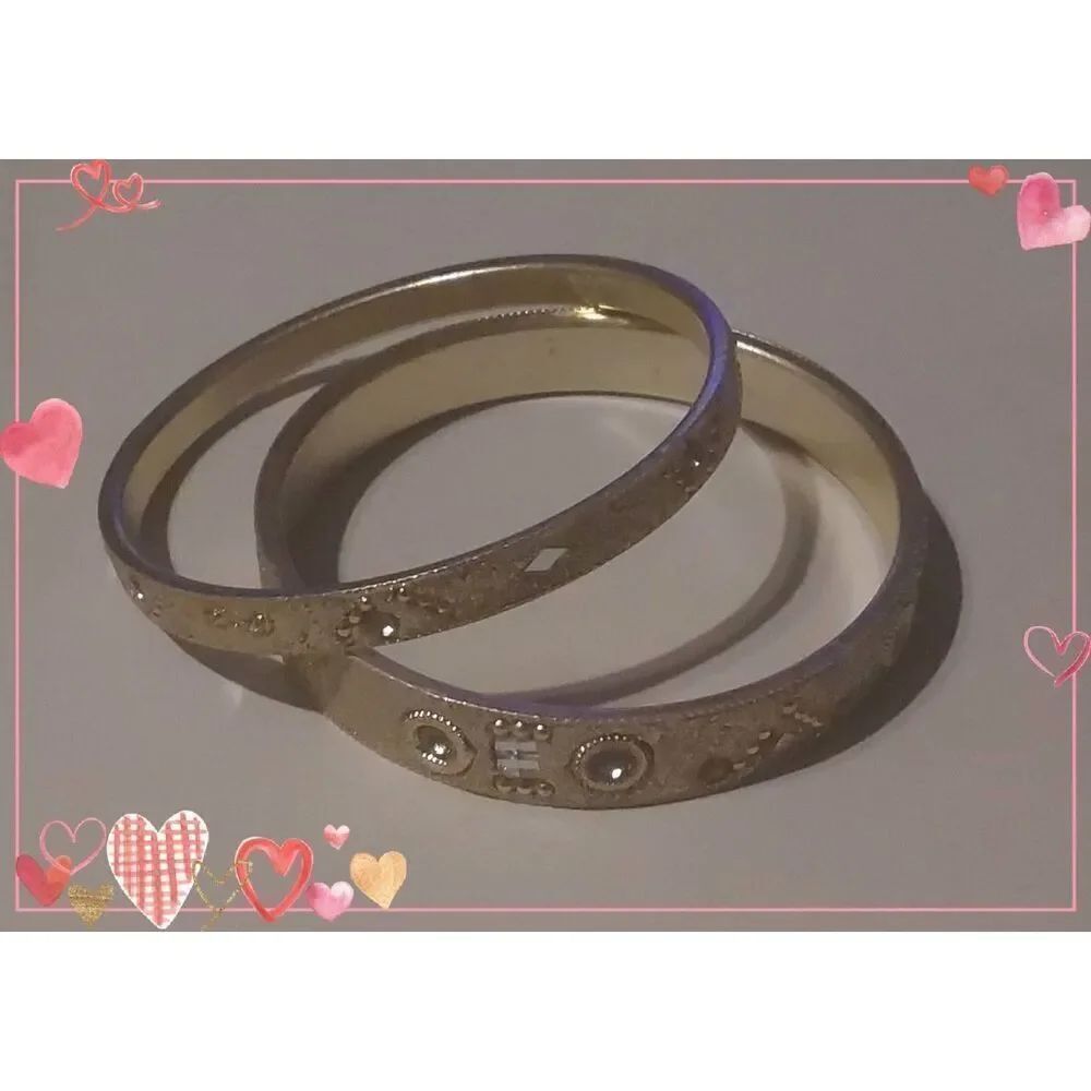 Pretty & Sparkling 18KYGP Beaded & Pave Textured Bangle Bracelet Duo
